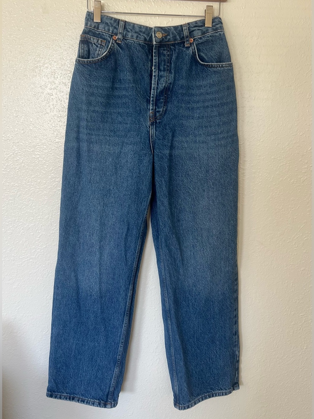 TopShop Super High Waist Straight Leg Blue Jeans 28